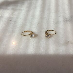Gold Plated and Silver Crystal Solitaire Earrings, Brand New